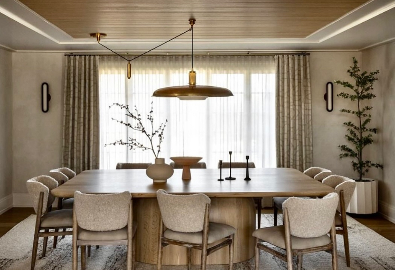 Dining room rod sheer with panels